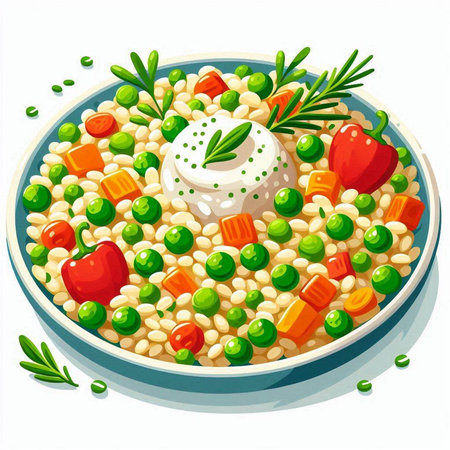 Illustration of a bowl of peas with a mozzarella cheeseのイラスト素材