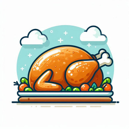Vector illustration of roasted turkey on wooden board. Happy Thanksgiving Day.のイラスト素材