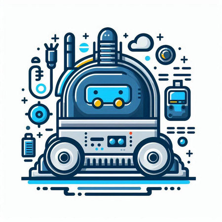 Vector illustration of robot. Flat line art design for web, site, advertising, banner, poster and print.のイラスト素材