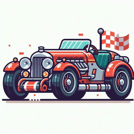 Retro car on the road. Vector illustration for your design.のイラスト素材