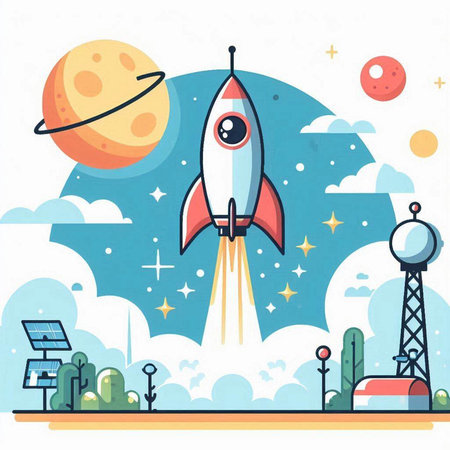 Rocket launch into space. Start up business concept. Vector illustration.のイラスト素材
