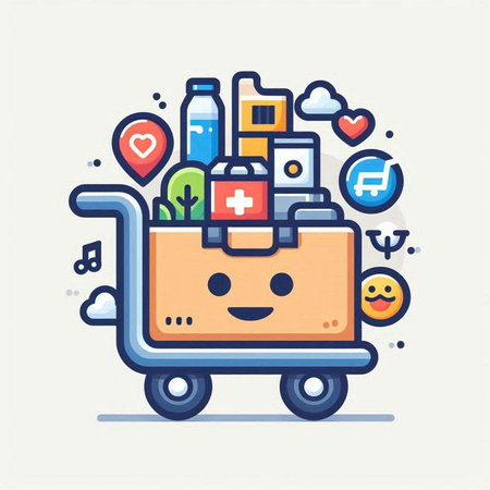 Flat line design style vector illustration concept of online shopping, delivery service, online shopping, customer support, e-commerce.のイラスト素材
