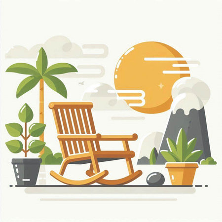 Rocking chair and palm trees. Vector illustration in flat style.のイラスト素材