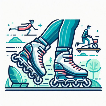 Roller skates. Line art vector illustration on white background.のイラスト素材