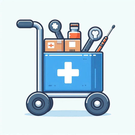 Illustration of a trolley with medical items. Vector illustration.のイラスト素材