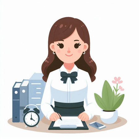 Business woman working at office. Vector illustration in a flat style.のイラスト素材