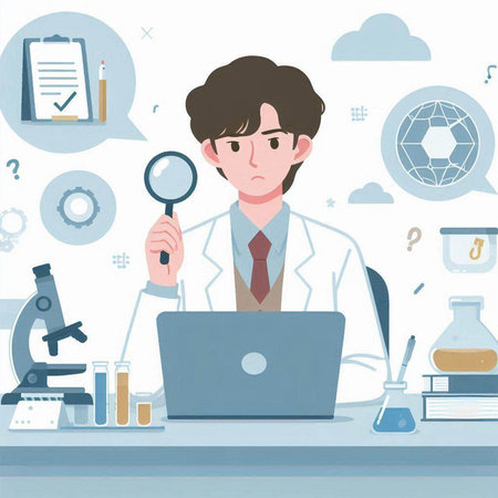 Scientist working in the laboratory. Vector illustration in flat style.のイラスト素材