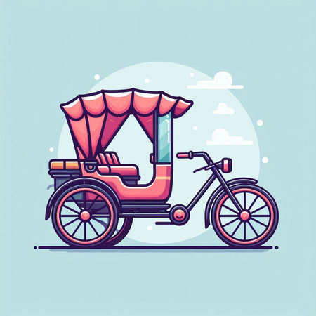 Vector illustration of tricycle in flat style. Side view of a tricycle.のイラスト素材