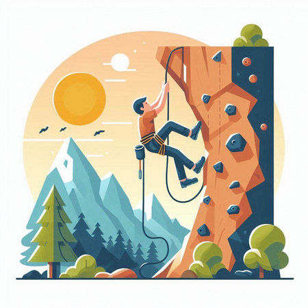 Rock climber climbs the route. Vector illustration in flat style.のイラスト素材