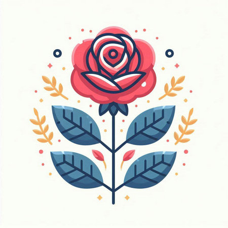 Hand drawn vector illustration of a red rose with leaves and berries. Isolated on white background.のイラスト素材