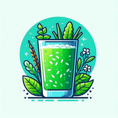 Green smoothie in a glass. Vector illustration in flat style.のイラスト素材
