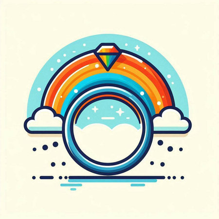 Rainbow with clouds. Vector illustration in flat linear style. Design element for banner, poster, card.のイラスト素材