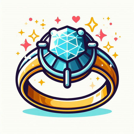 Wedding ring with diamond. Vector illustration in cartoon style.のイラスト素材