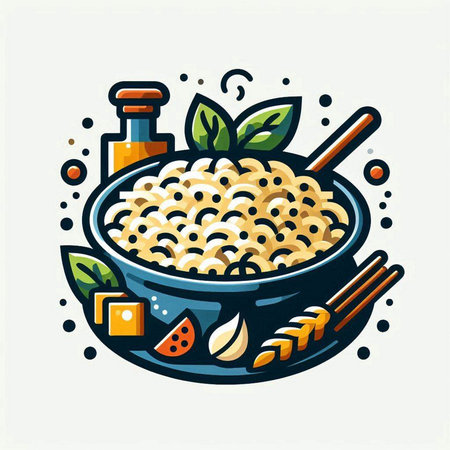 Rice bowl with chopsticks and soy sauce, vector illustration.のイラスト素材