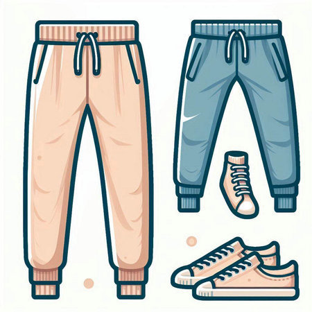 Vector illustration of men's pants and sneakers. Men's clothing set.のイラスト素材