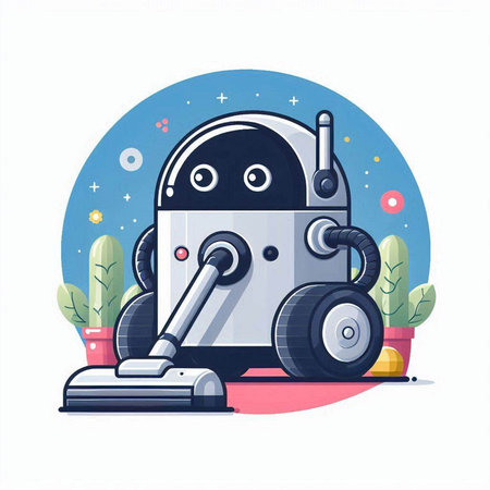 Robot vacuum cleaner. Vector illustration in flat cartoon style. Home cleaning concept.のイラスト素材