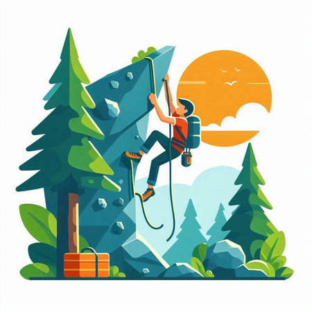 Climbing. Vector illustration in flat style on white background.のイラスト素材