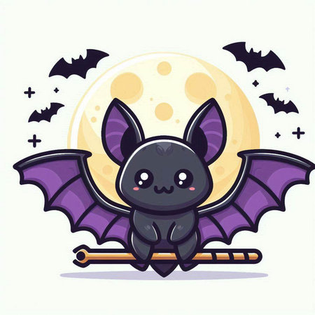 Cute cartoon bat flying in the night sky. Vector illustration.のイラスト素材