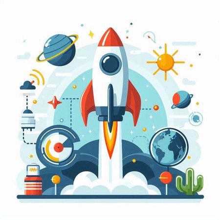 Rocket launch concept. Flat style vector illustration. Start up business.のイラスト素材
