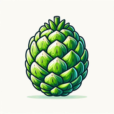 Illustration of a green pine cone isolated on a white background.のイラスト素材