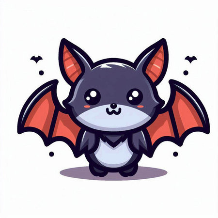 Cute bat cartoon mascot character. Vector illustration isolated on white.のイラスト素材