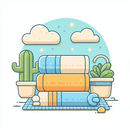 Towel and cactus. Vector illustration in flat style.のイラスト素材