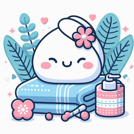 Vector illustration of a cute kawaii character of a towel and soapのイラスト素材