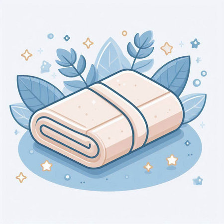 Towel spa vector illustration. Towel with leaves and stars.のイラスト素材