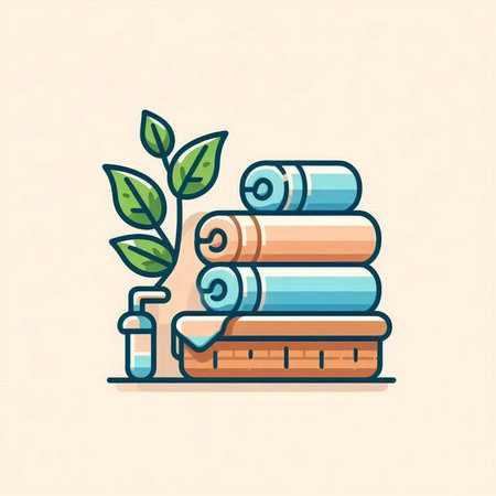 Vector illustration of a stack of towels and a plant in a pot.のイラスト素材