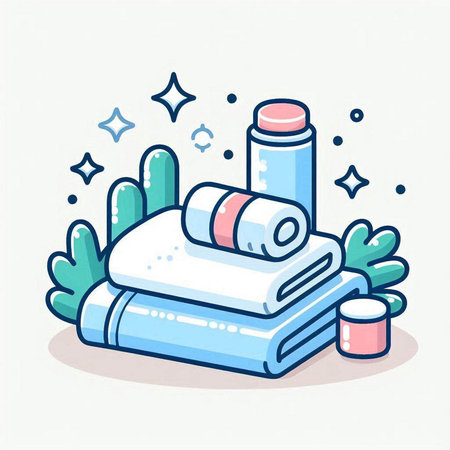 Towels and candle in doodle style, vector illustrationのイラスト素材