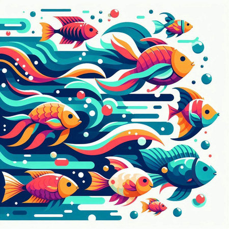 Vector illustration of fish in the sea. Colorful background with fish.のイラスト素材