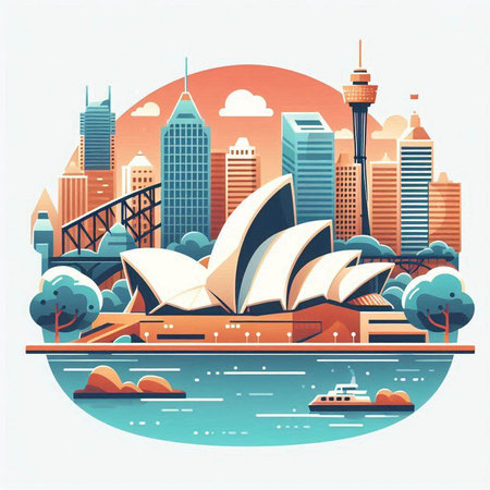 Sydney, Australia skyline in flat design style. Vector illustration.のイラスト素材