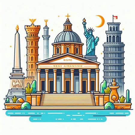 Famous monuments of the world. Rome, Italy. Vector illustrationのイラスト素材