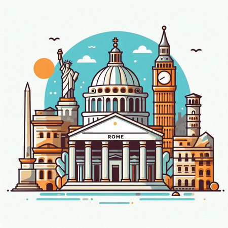 Flat design of famous landmarks of the world. Vector illustration.のイラスト素材