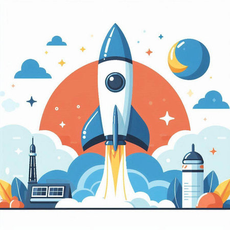 Rocket in the sky. Start up business concept. Vector illustration.のイラスト素材