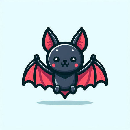 Cute cartoon bat. Vector illustration isolated on a blue background.のイラスト素材