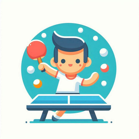 Boy playing table tennis. Flat style vector illustration. Vector illustration.のイラスト素材