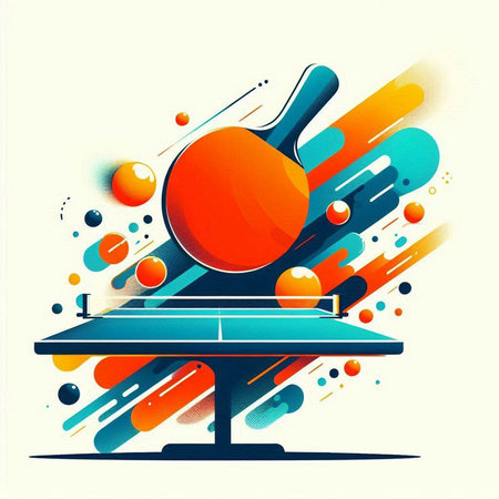 Table tennis racket and ball on abstract colorful background. Vector illustration.のイラスト素材