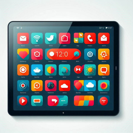 Modern tablet pc with apps icons on the screen. Vector illustration.のイラスト素材