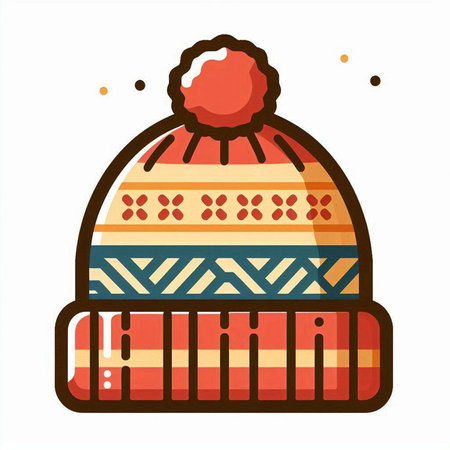 Winter knitted hat with pompon. Vector illustration in flat style.のイラスト素材