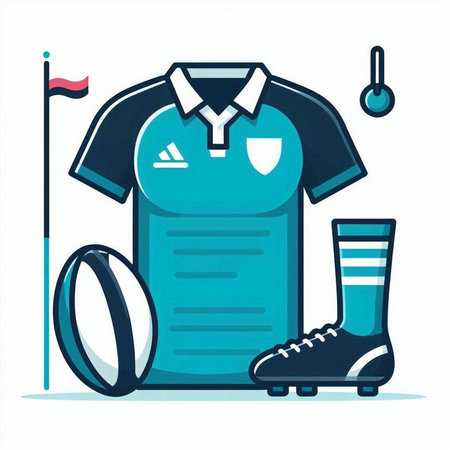 Rugby uniform with boots, ball and boots. Vector illustrationのイラスト素材