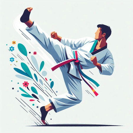 Martial arts fighter in kimono. Vector illustration of a karate fighter.のイラスト素材