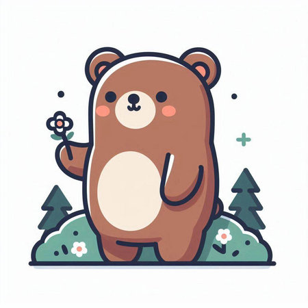 Cute bear in forest. Vector illustration in flat cartoon style.のイラスト素材