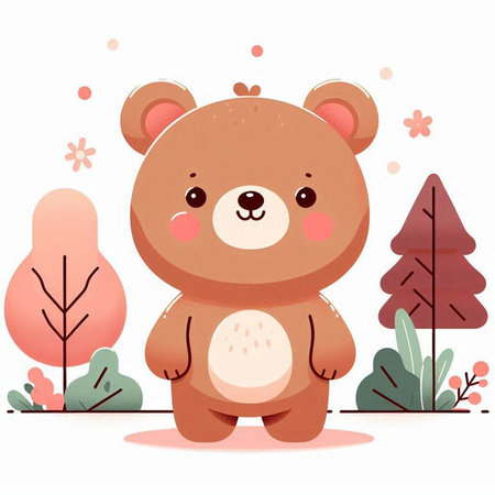 Cute teddy bear standing in the forest. Vector illustration.のイラスト素材