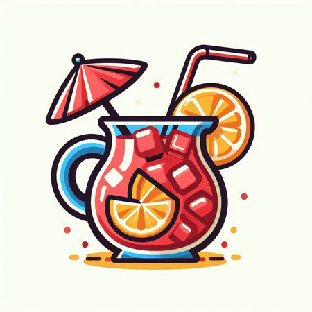 Cocktail with orange, lemon and ice. Vector illustration.のイラスト素材