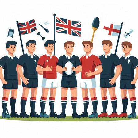 England rugby team players. Vector illustration in flat cartoon style on white background.のイラスト素材
