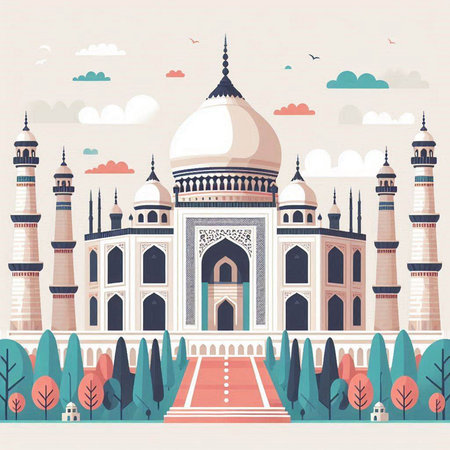 Taj Mahal in Agra, India. Vector illustration.のイラスト素材
