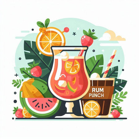 Summer cocktail. Vector illustration in flat style on a white background.のイラスト素材