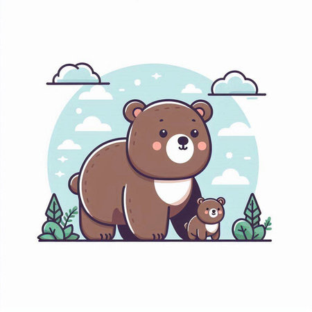 Vector illustration of cute cartoon bear and little bear. Cute animal.のイラスト素材