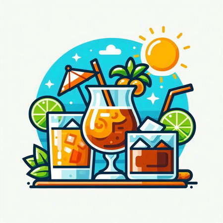 Cocktail vector illustration in flat style. Summer time. Cocktail icon.のイラスト素材